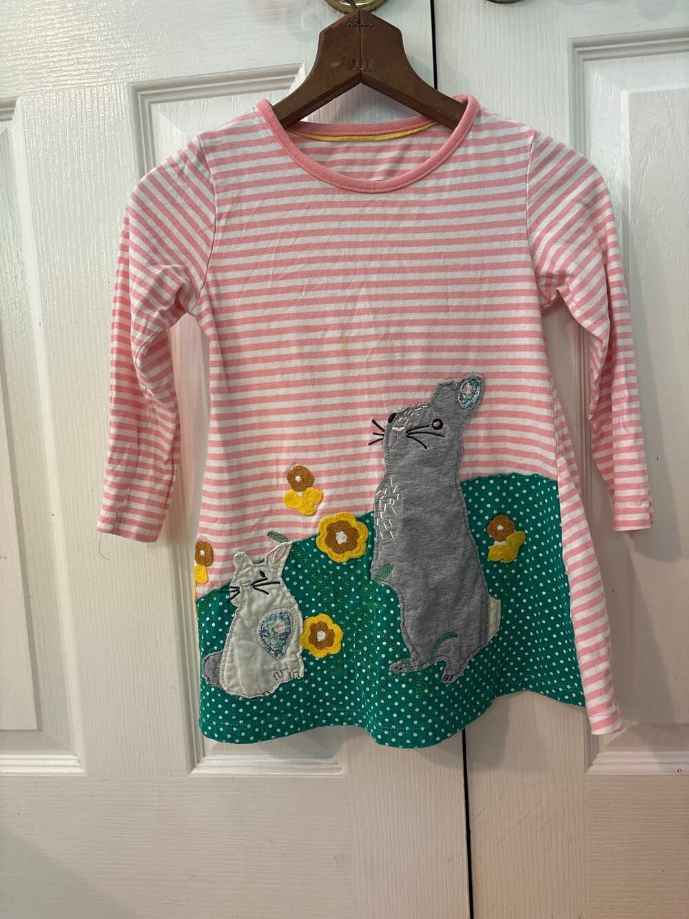 Beilei White and Pink Striped Dress with Bunnies Size 5T
